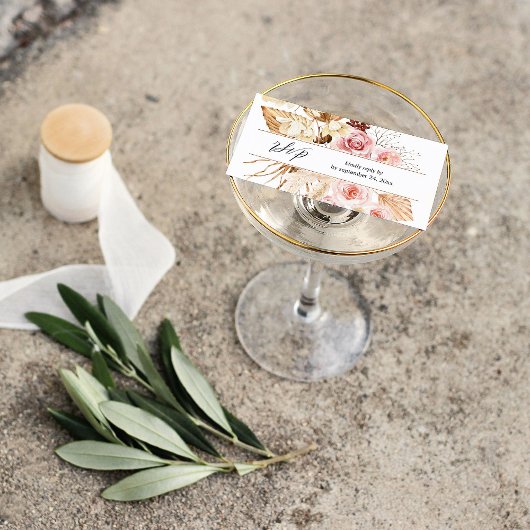 Boho Pink Floral & Pampas Grass 2SM Meal RSVP Informatiekaartje