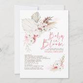 Boho Pink Floral Pampas Grass Baby shower Invitati Kaart (Voorkant)