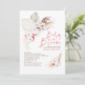 Boho Pink Floral Pampas Grass Baby shower Invitati Kaart (Staand voorkant)