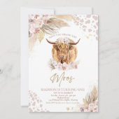 Boho Pink Floral Pampas Grass Highland Koe Party Kaart (Voorkant)