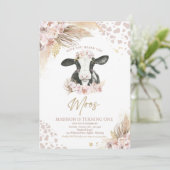 Boho Pink Floral Pampas Grass Koe Birthday Party Kaart (Staand voorkant)