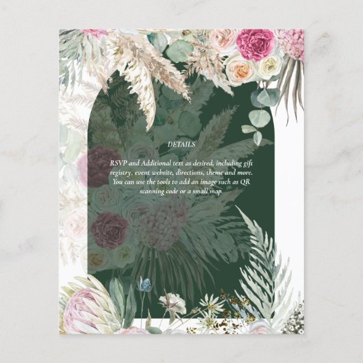 BOHO Pink Floral Pampas Grass Wedding Flyer (Achterkant)