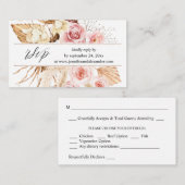 Boho Pink Floral & Pampas Website 2SM Meal RSVP Notitiekaartje (Voorkant / Achterkant)