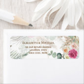 BOHO Pink Floral Pampas Wedding Return Address Etiket (Insitu)