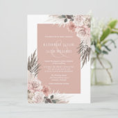 Boho Pink Floral QR Code RSVP Weddenschap Kaart (Staand voorkant)