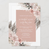 Boho Pink Floral QR Code RSVP Weddenschap Kaart (Voorkant / Achterkant)