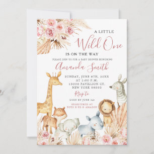 Boho Pink Floral Safari Girl Baby shower Kaart
