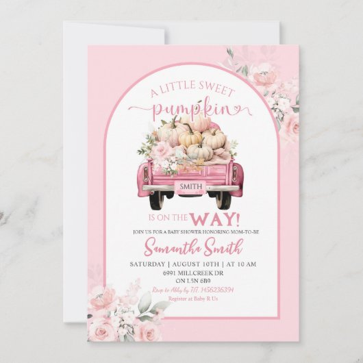 Boho Pink Floral Sweet Pumpkin Truck Baby shower Kaart (Voorkant)