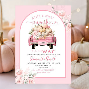 Boho Pink Floral Sweet Pumpkin Truck Baby shower Kaart