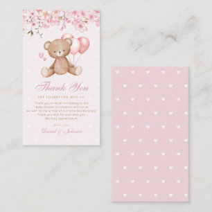 Boho Pink Floral Teddy Bear Baby shower Dank je we Informatiekaartje