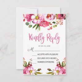 Boho Pink Floral Typografie Bruiloft RSVP kaart