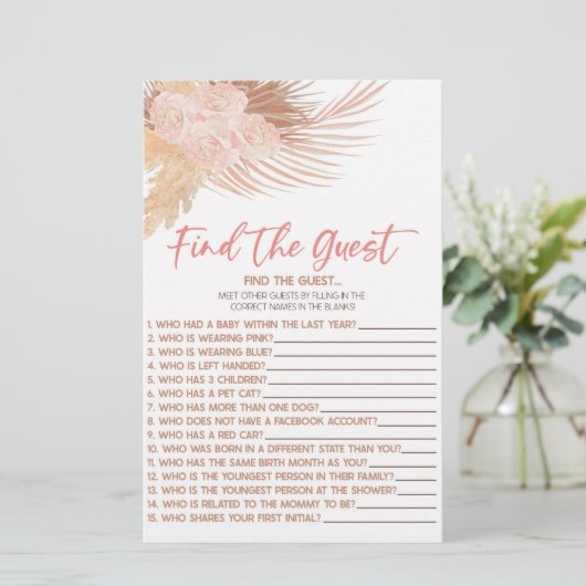 Boho Pink Floral Vind het gast Baby shower spel Briefpapier (Staand voorkant)
