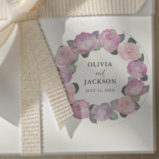 Boho Pink Floral Watercolor Wedding Ronde Sticker
