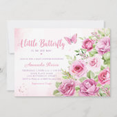 Boho Pink Floral Waterverf Butterfly Baby shower Kaart (Voorkant)