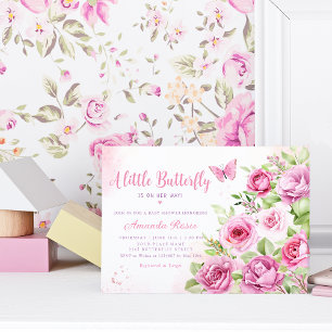 Boho Pink Floral Waterverf Butterfly Baby shower Kaart