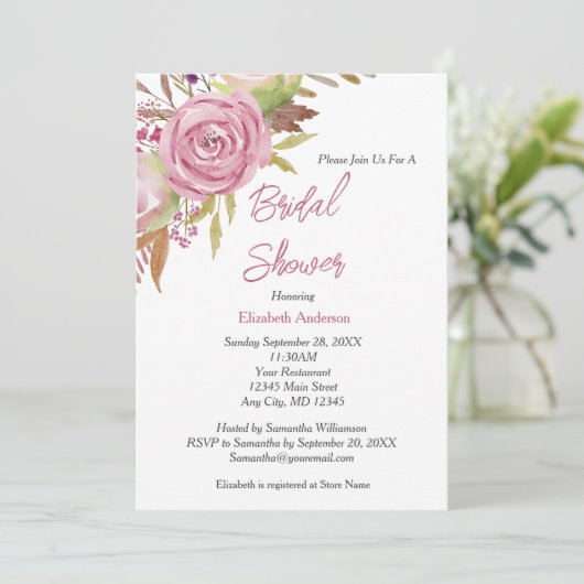 Boho Pink Floral Waterverf Elegant Vrijgezellenfee Kaart (Staand voorkant)