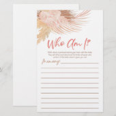 Boho Pink Floral Wie ben ik Vrijgezellenfeest spel Briefpapier (Voorkant / Achterkant)