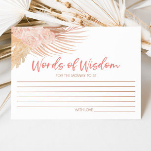 Boho Pink Floral Words of Wisdom Baby shower Advieskaart