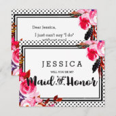 Boho Pink Floral wordt mijn bruidsmeisje Kaart (Voorkant / Achterkant)