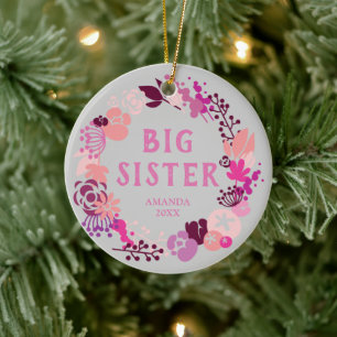 Boho Pink Floral Wreath Specialized Big Sister Keramisch Ornament