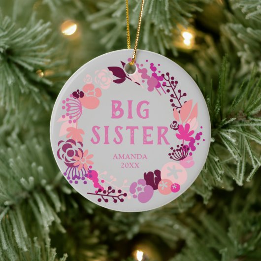 Boho Pink Floral Wreath Specialized Big Sister Keramisch Ornament (Boom)