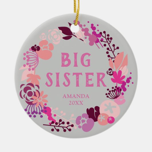 Boho Pink Floral Wreath Specialized Big Sister Keramisch Ornament (Voorkant)
