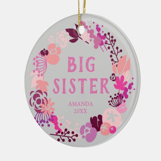 Boho Pink Floral Wreath Specialized Big Sister Keramisch Ornament (Links)