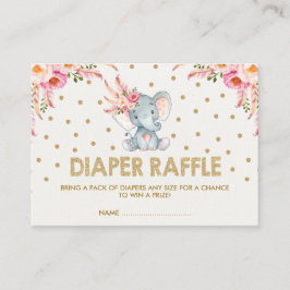 Boho Pink Flowers Elephant Luier Raffle Ticket Informatiekaartje