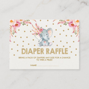 Boho Pink Flowers Elephant Luier Raffle Ticket Informatiekaartje