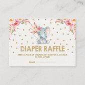 Boho Pink Flowers Elephant Luier Raffle Ticket Informatiekaartje (Voorkant)