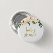 Boho Pink Flowers & Gold Baby shower Ronde Button 3,2 Cm (Voorkant /achterkant)