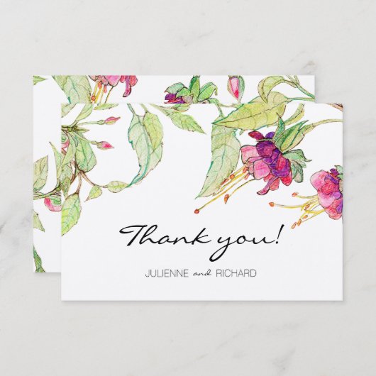 Boho Pink Flowers Modern Weddenschap Hartelijk dan Bedankkaart (Voorkant / Achterkant)