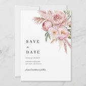 Boho Pink Flowers Pampas Grass Save the Date V.2 Kaart (Voorkant)