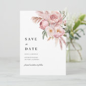 Boho Pink Flowers Pampas Grass Save the Date V.2 Kaart (Staand voorkant)