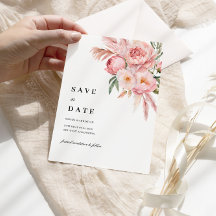 Boho Pink Flowers Pampas Grass Save the Date V.2