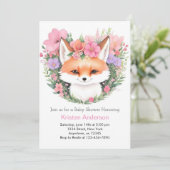 Boho Pink Fox Wildflower Meisje Baby shower Kaart (Staand voorkant)