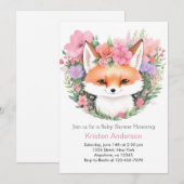 Boho Pink Fox Wildflower Meisje Baby shower Kaart (Voorkant / Achterkant)