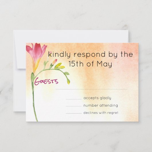 Boho Pink Freesia Sunset Response RSVP Kaartje (Voorkant)