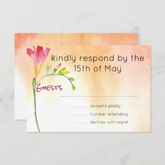 Boho Pink Freesia Sunset Response RSVP Kaartje (Voorkant / Achterkant)