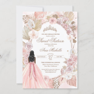 Boho Pink Gedroogde Floral Rozen Sweet 16 Birthday Kaart
