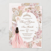 Boho Pink Gedroogde Floral Rozen Sweet 16 verjaard Kaart (Voorkant / Achterkant)