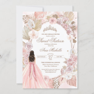 Boho Pink Gedroogde Floral Rozen Sweet 16 verjaard Kaart