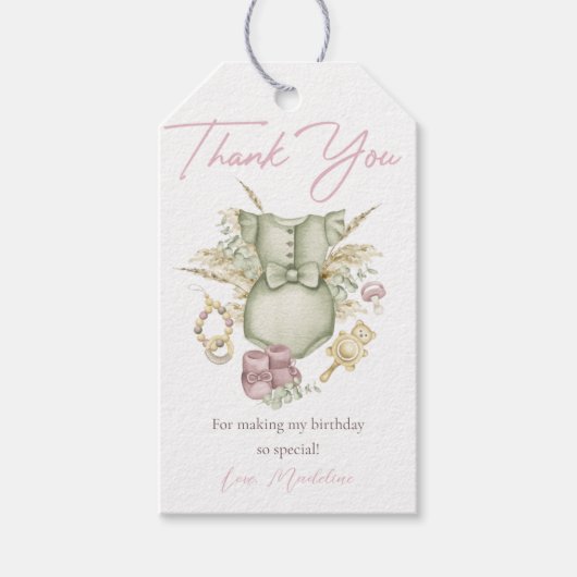 Boho Pink Girl Baby shower Dank je Label Cadeaulabel (Voorkant)