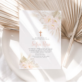 Boho Pink Girls Christening Baptism Uitnodiging