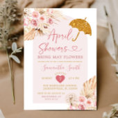 Boho Pink Gold April Showers Baby shower Kaart