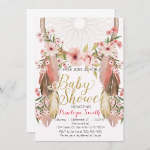 Boho Pink Gold Dreamweaver Baby shower Uitnodiging