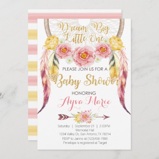 Boho Pink Gold Dreamweaver Baby shower Uitnodiging (Voorkant / Achterkant)