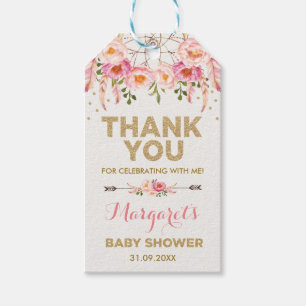 Boho Pink Gold Flowers Baby Girl Shower Favors Cadeaulabel
