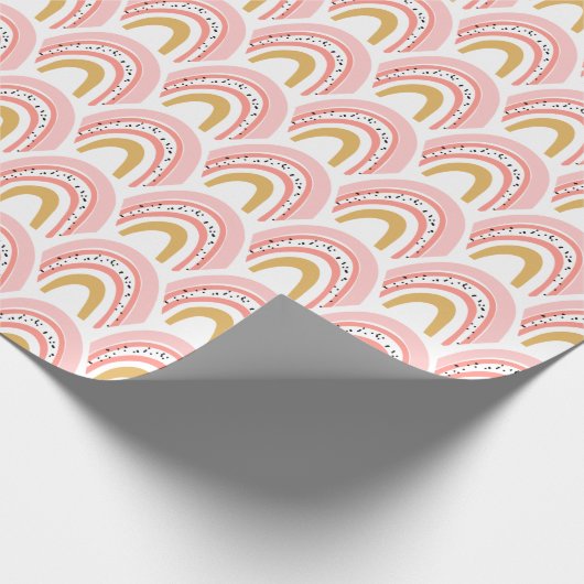 Boho Pink Gold Rainbow Modern Pattern Cadeaupapier (Hoek)
