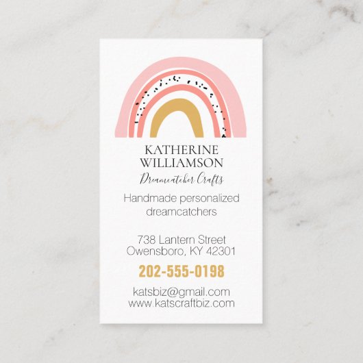 Boho Pink Gold Rainbow Visitekaartje (Achterkant)